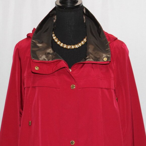 Gallery Petite Cranberry Red Hooded Raincoat - Picture 2 of 16
